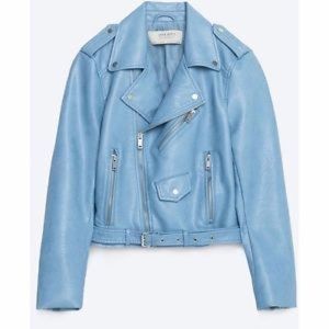 Blue Zara leather jacket